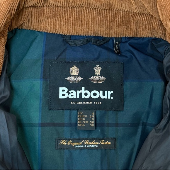 Barbour Quilted Jacket Black Oversized Long Puffer Coat Marsett Corduroy Collar - Picture 3 of 8